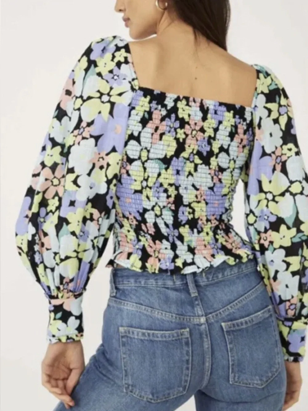 Free People Ariana Floral Puff Sleeve Blouse Size S